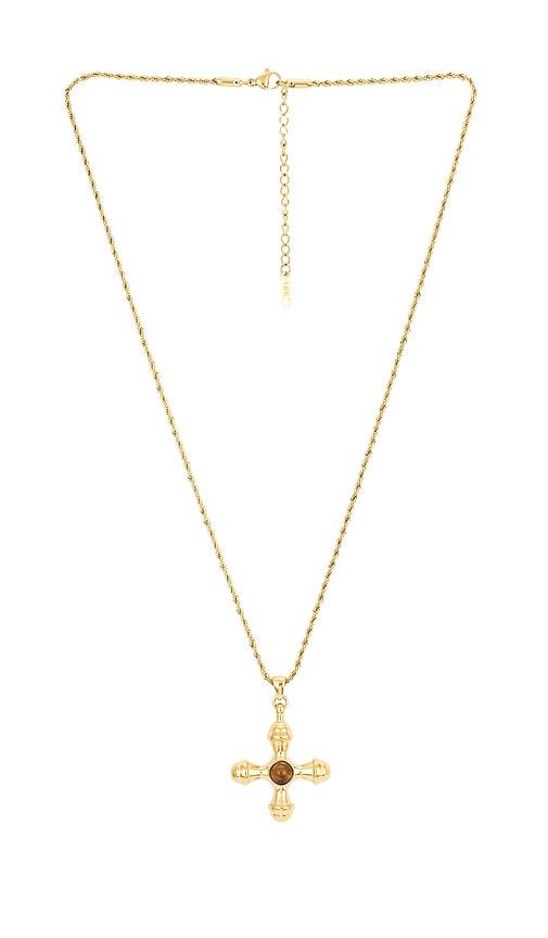 8 other reasons cross pendant necklace in metallic gold.