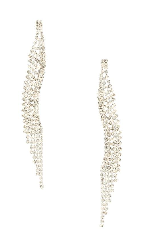 8 other reasons curved dangle earring in metallic silver.