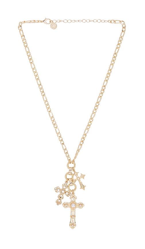8 other reasons divine layered pendant necklace in metallic gold.