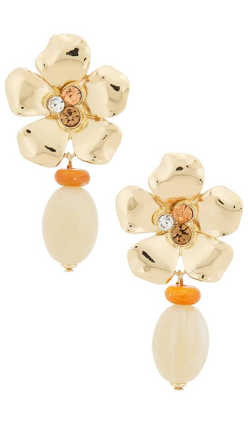 8 other reasons floral drop earrings in metallic gold.