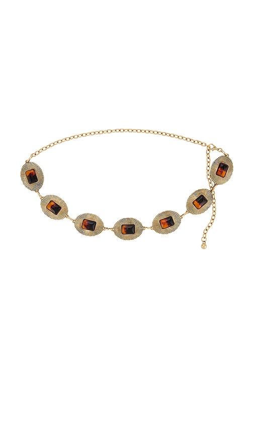 8 other reasons gold chain with amber stone details belt in metallic gold.