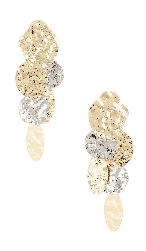 8 other reasons honey dangle statement earrings in metallic gold.