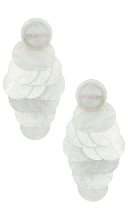 8 other reasons irridescent discs statement drop earrings in white.