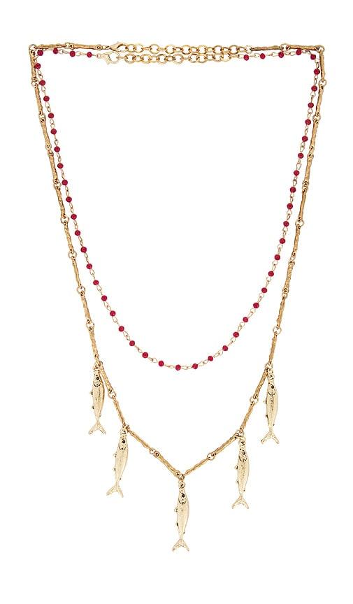 8 other reasons layered necklace in metallic gold.