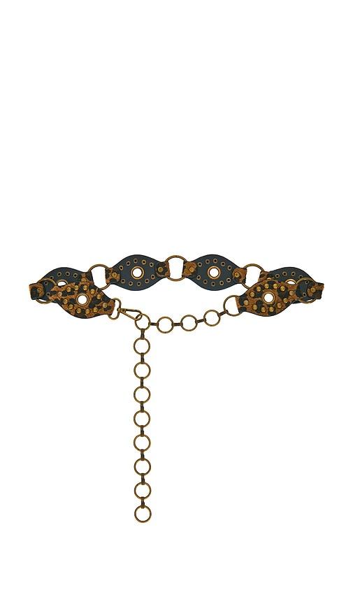 8 other reasons leopard ponyhair waist belt with brass studs in brown.