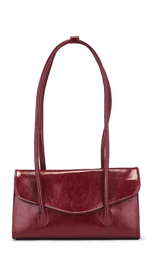 8 other reasons patent leather shoulder bag in burgundy.