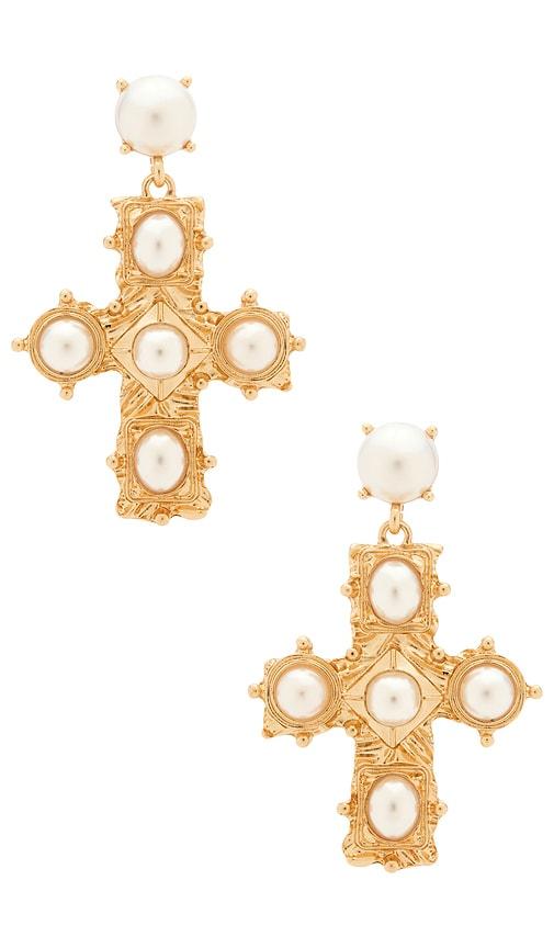 8 other reasons rafael cross stud earrings in metallic gold,white.