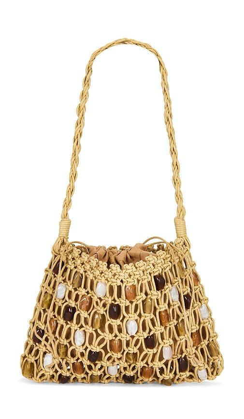 8 other reasons raffia shoulder bag in tan.