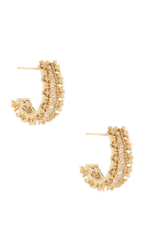 8 other reasons static hoop earrings in metallic gold.