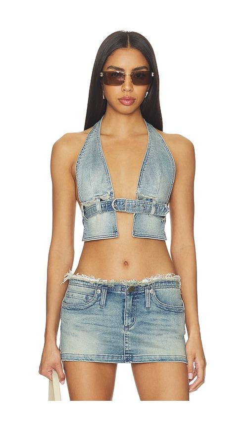abrand halter belt top in blue. - size l (also in s, xs, m, xxl)