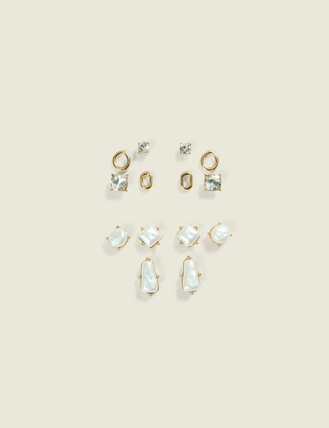 abstract goldtone & pearlized earring 6-pack