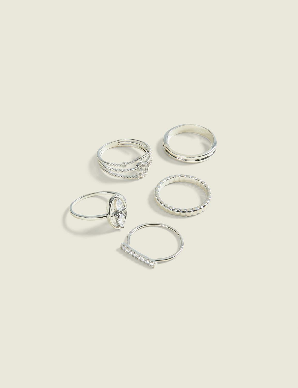 abstract silvertone ring stack
