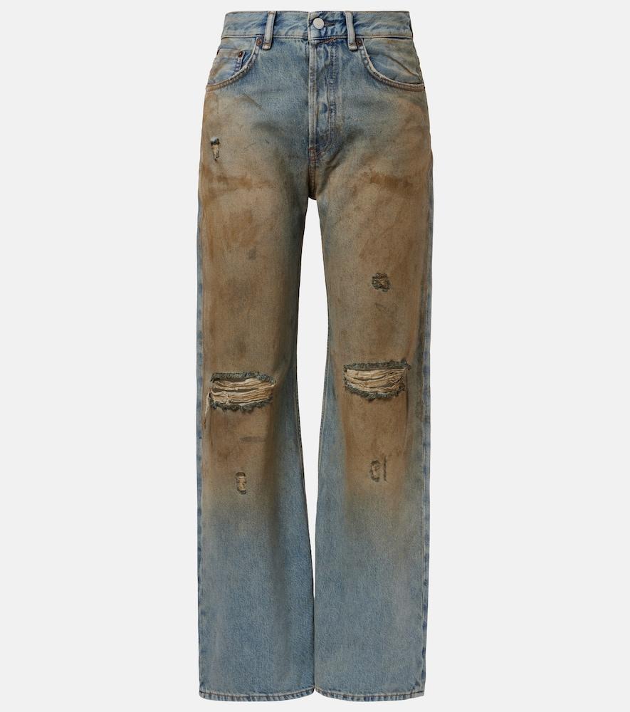 acne studios 2021f distressed mid-rise wide-leg jeans