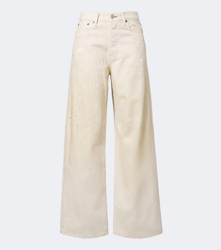 acne studios distressed leather-trimmed wide-leg jeans