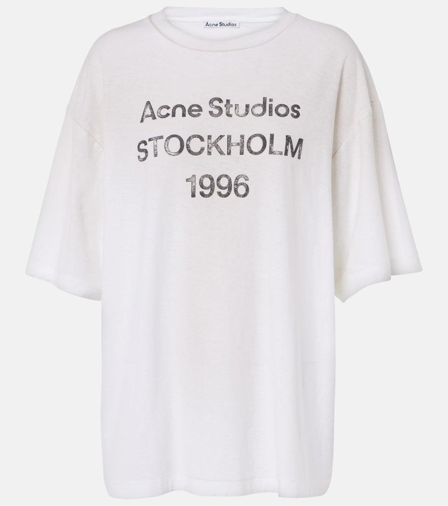 acne studios distressed logo cotton and hemp t-shirt