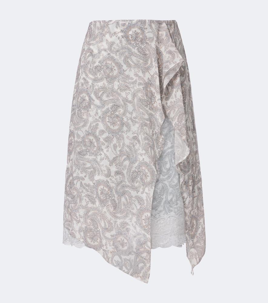 acne studios paisley lace-trimmed silk crêpe midi skirt
