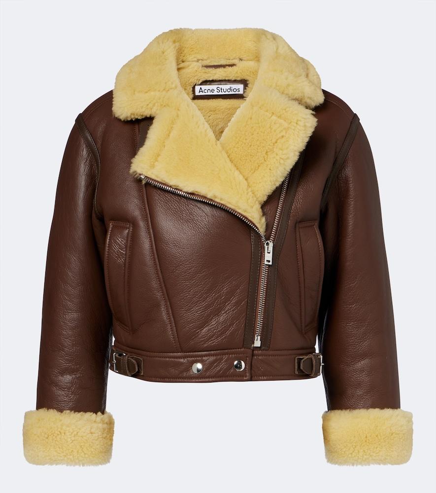 acne studios shearling-trimmed leather biker jacket