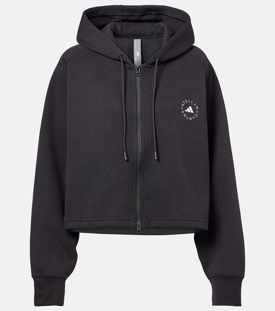 adidas by stella mccartney cropped cotton-blend jersey zip-up hoodie
