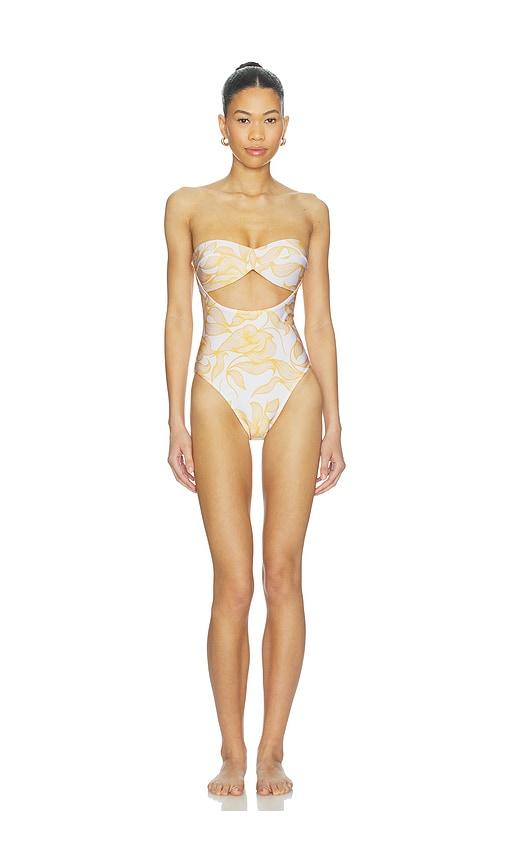 adriana degreas foliage cut out swimsuit in yellow. - size l (also in s, m)