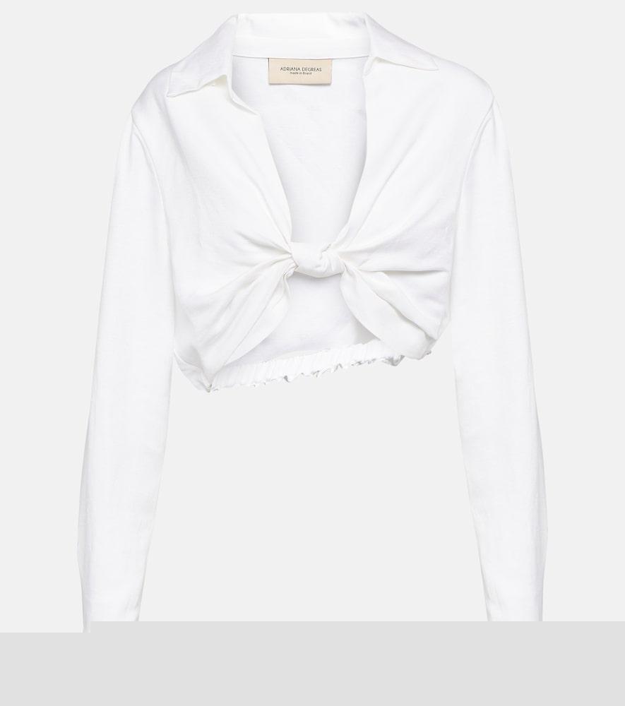 adriana degreas knot-detail linen blend crop top