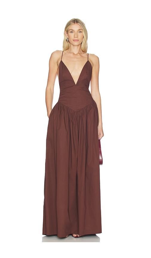 adriana degreas opulence deep-v maxi dress in brown. - size l (also in m)