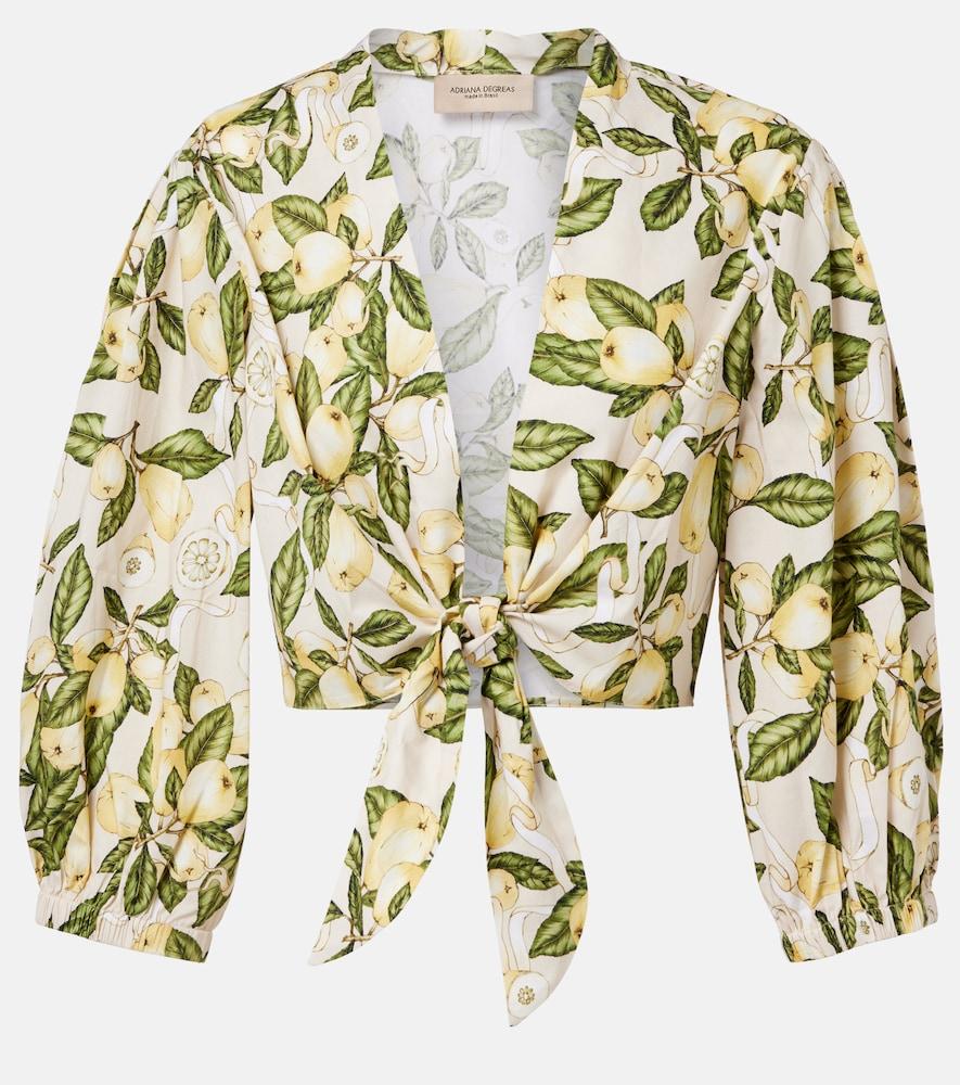 adriana degreas printed cotton-blend crop top