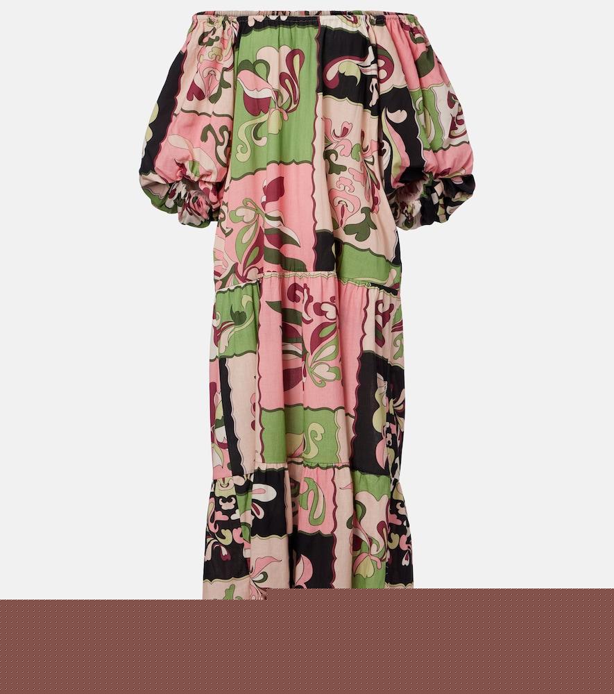 adriana degreas printed off-shoulder cotton maxi dress