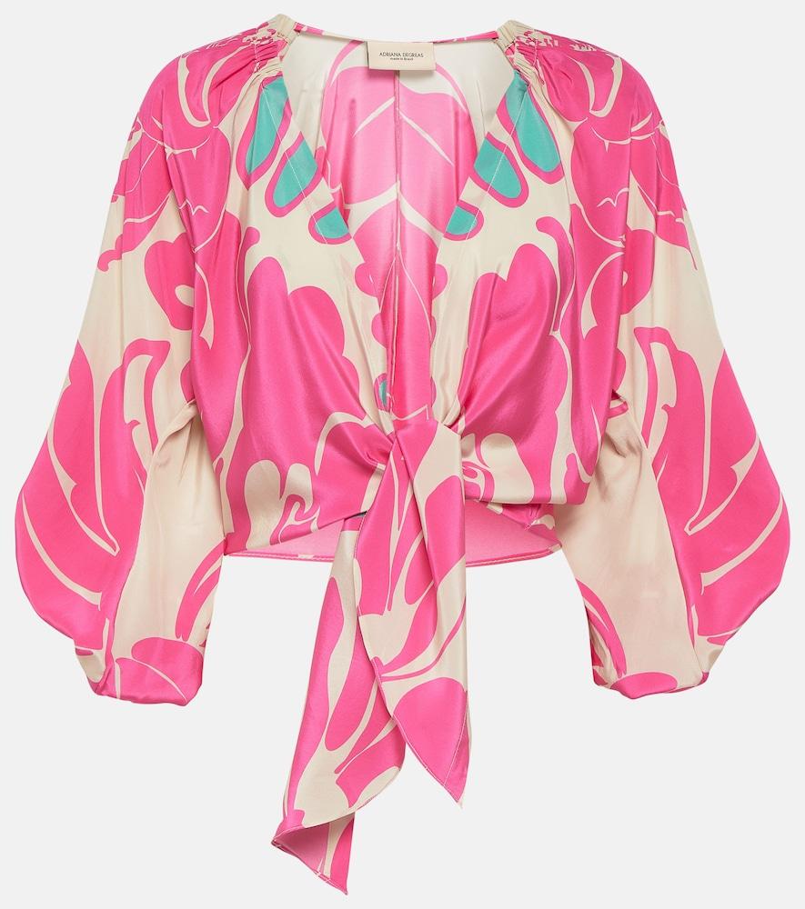 adriana degreas printed puff-sleeve silk blouse