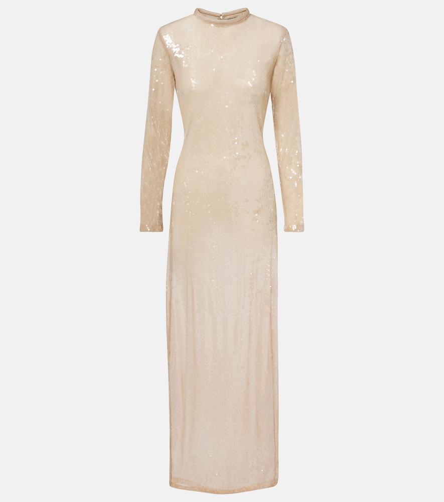 adriana degreas sequined sheer maxi dress