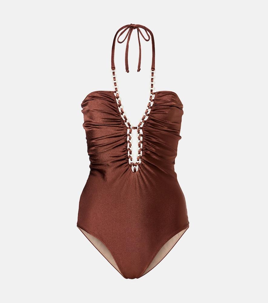 adriana degreas solid chain halterneck swimsuit