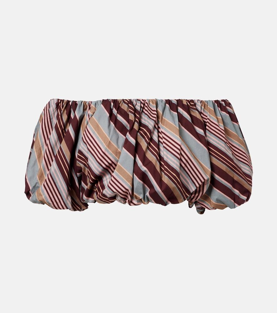 adriana degreas striped off-shoulder cotton-blend crop top