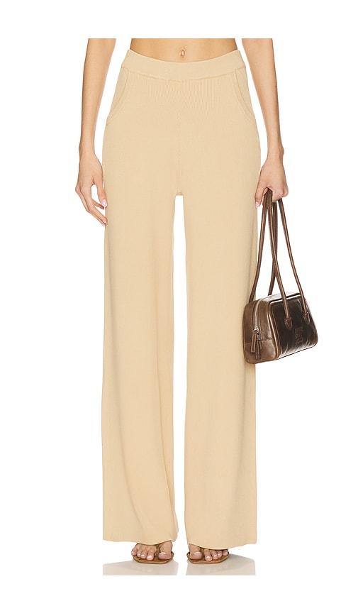aexae fine knit ribbed straight leg pant in tan. - size s (also in xs, xxs)