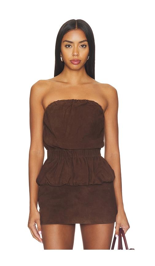 aexae lamb leather suede ruched bandeau top in chocolate. - size l (also in s)