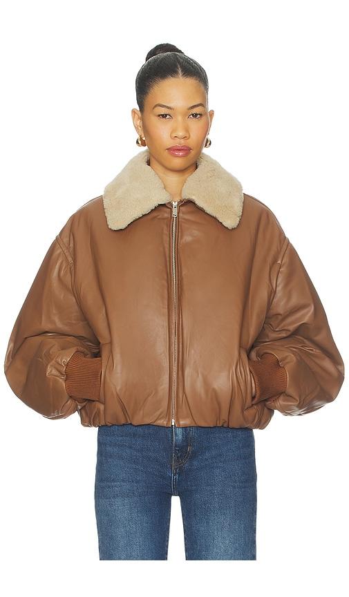 aexae leather bomber jacket in brown. - size s (also in xs)