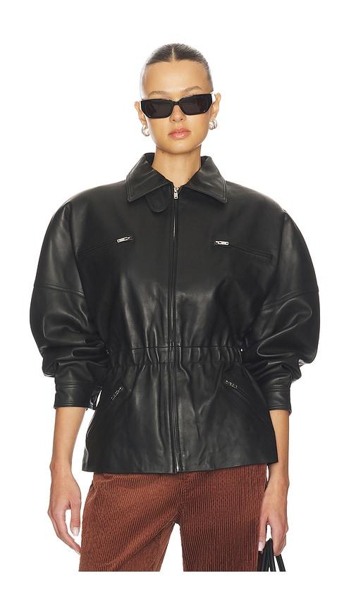 aexae leather cinched mid jacket in black. - size l (also in xs)