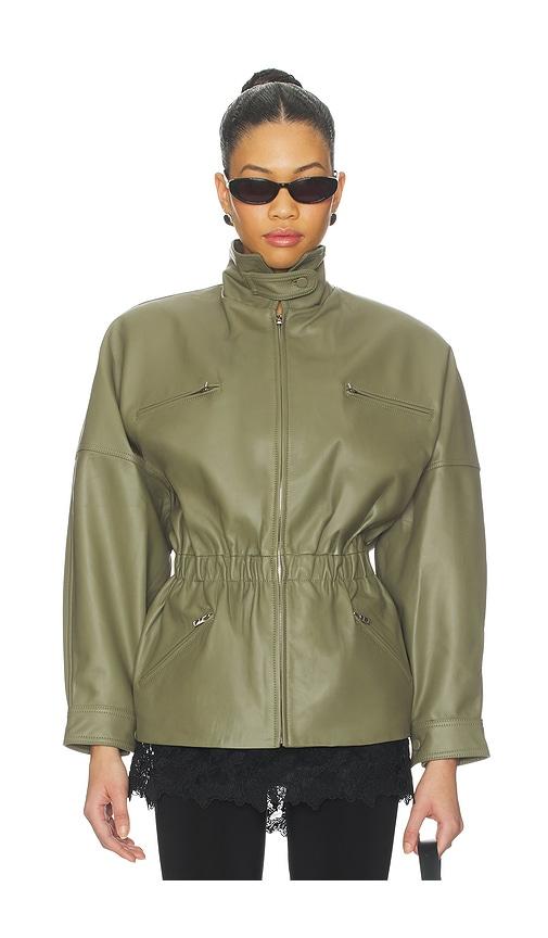 aexae leather cinched mid jacket in olive. - size l (also in m, s)