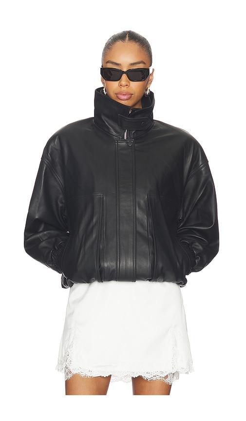 aexae leather collar jacket in black. - size l (also in m)