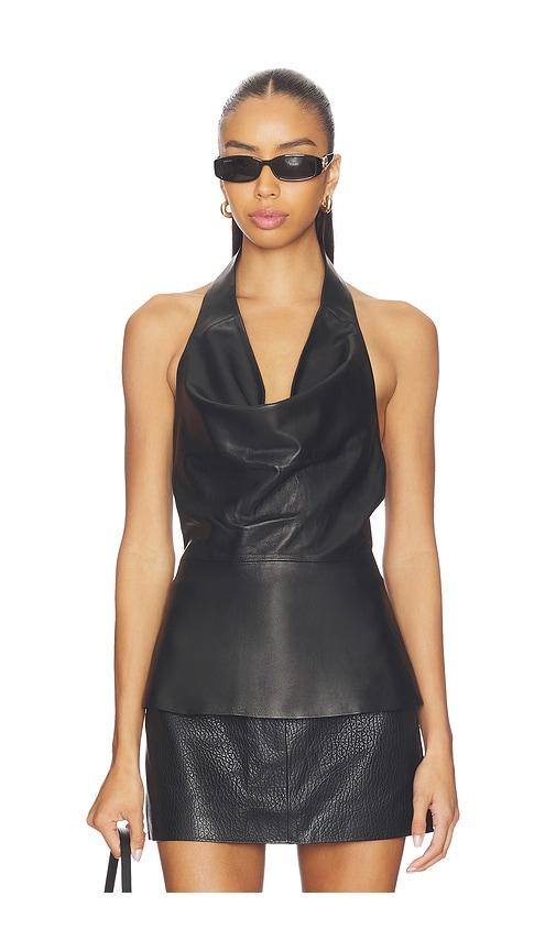 aexae leather cowl neck top in black. - size m (also in xxs, xs, s)