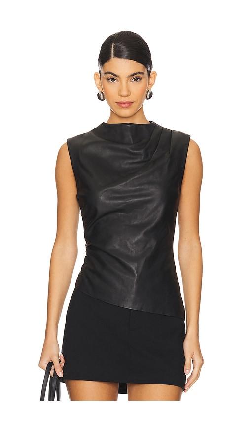 aexae leather ruched top in black. - size l (also in xxs)