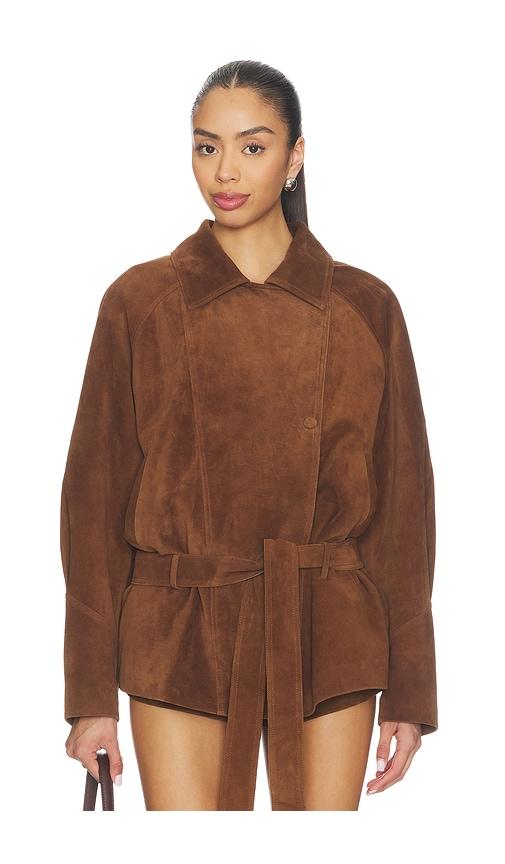 aexae leather suede belted jacket in brown. - size m (also in xs)