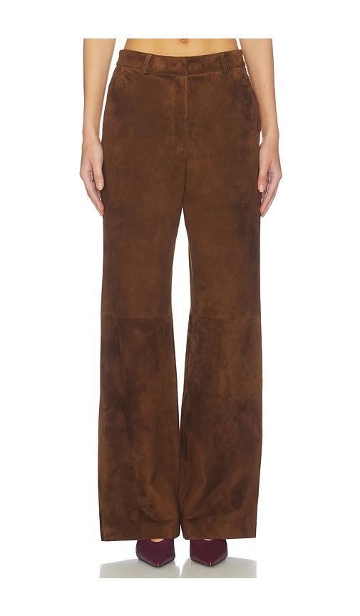 aexae leather suede straight leg pant in brown. - size l (also in m, xs)