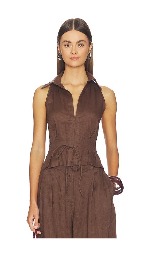 aexae linen sweetheart top in brown. - size l (also in s, m)