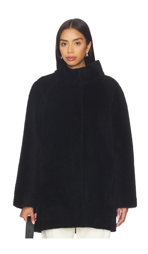aexae shearling high neck mid length jacket in black. - size l (also in m, s, xs)