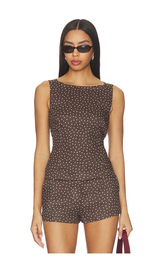 aexae x revolve linen boatneck top in brown. - size s (also in xs)