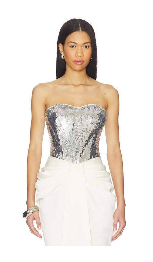 afew rahul mishra sequined leotard in metallic silver, grey. - size s (also in xs)