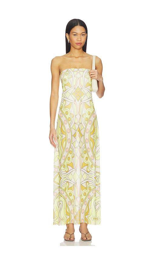 afrm alfie dress in yellow,neutral. - size l (also in m, xl)