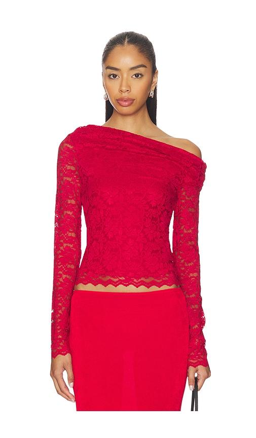 afrm barry silken lace top in red. - size l (also in s, xs, m)