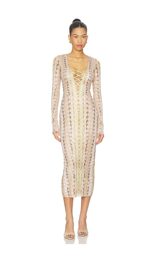 afrm cambria dress in beige,green. - size l (also in s, m)