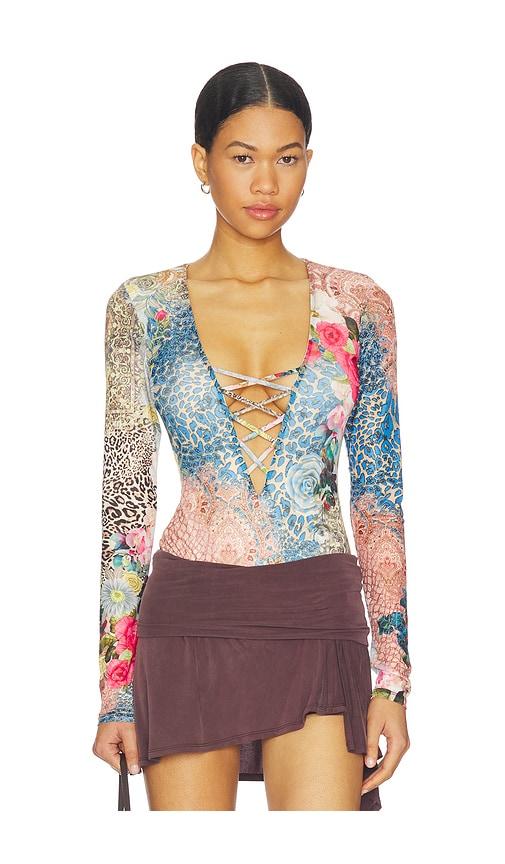 afrm eaton bodysuit in brown,blue. - size m (also in s, xs, xl)