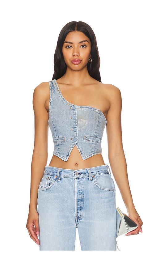 afrm gretchen vest top in metallic gold. - size 1x (also in 3x, xl)